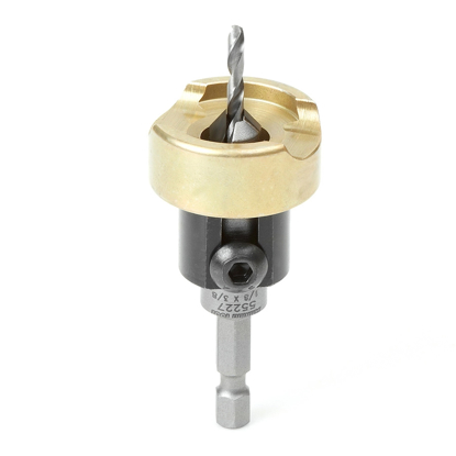 Picture of 55227 Carbide Tipped 82 Degree Countersink with Adjustable Depth Stop and No-Thrust Ball Bearing, 3/8 Dia x 1/8 Drill Dia x 1/4 Inch Quick Release Hex Shank
